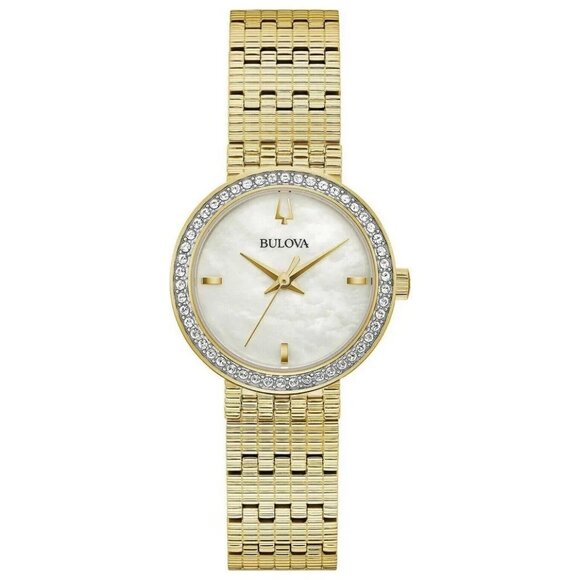 Bulova Women's Crystal Quartz Gold Watch 28MM - Picture 1 of 2